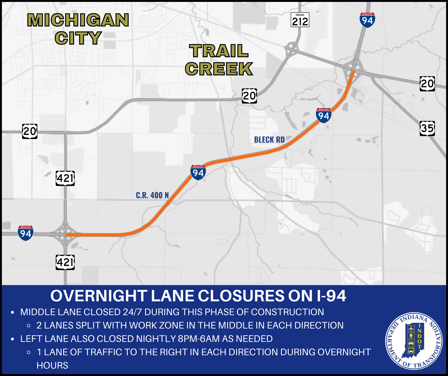 I-94 to have overnight lane closures in La Porte County – WKVI